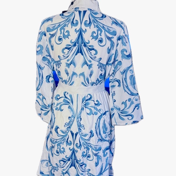 Urban Stand Collar Regular Fit Shirt Dress With Belt Color:Blue Size:XL - Picture 4 of 7